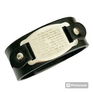 Vintage The Lords Prayer Bracelet Leatherette Black Mens Womens Teen 7.5" Y2K